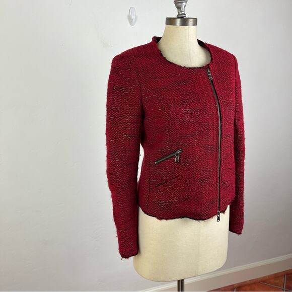 Rebecca Minkoff Red Tweed Zip Jacket - Picture 2 of 9